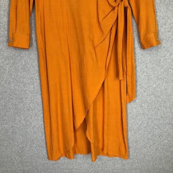 Rachel Zoe Linen Wrap Dress Size 2 Midi Shirt Tie Academia Quiet Luxury Career - Picture 5 of 12